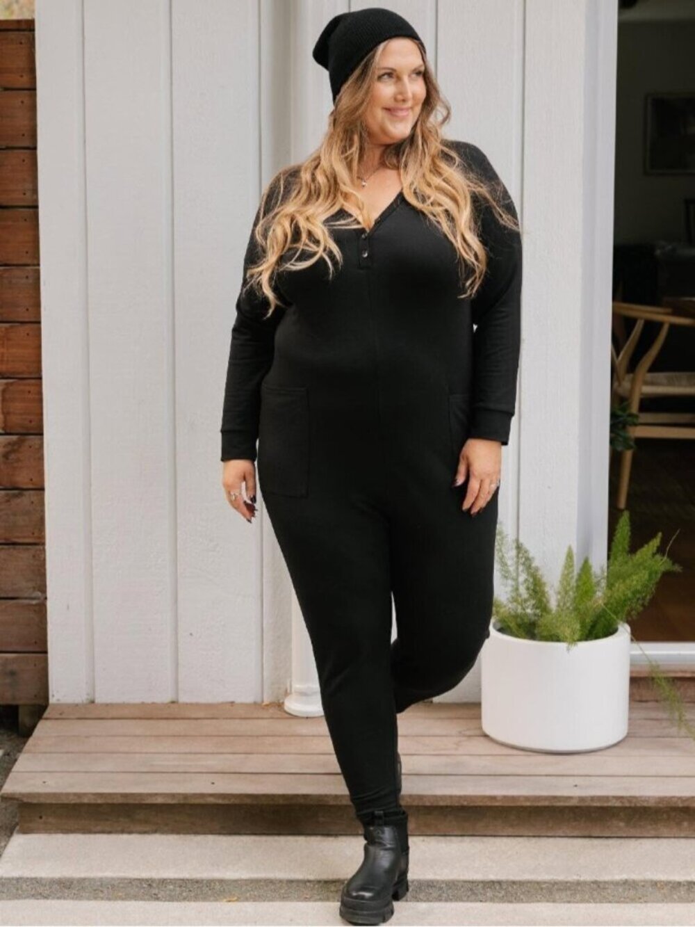 Smash + Tess Black Bamboo Cotton Stretch Jersey Wednesday Romper